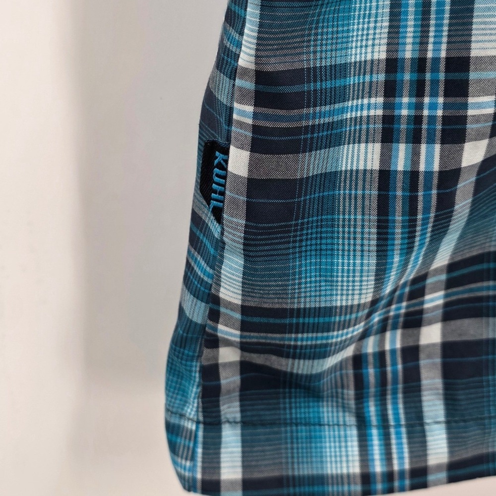 KUHL PEARL SNAP SHIRT MENS SMALL BLUE PLAID ELUXUR PERFORMANCE SHORT SLEEVE HIKE - Picture 9 of 14